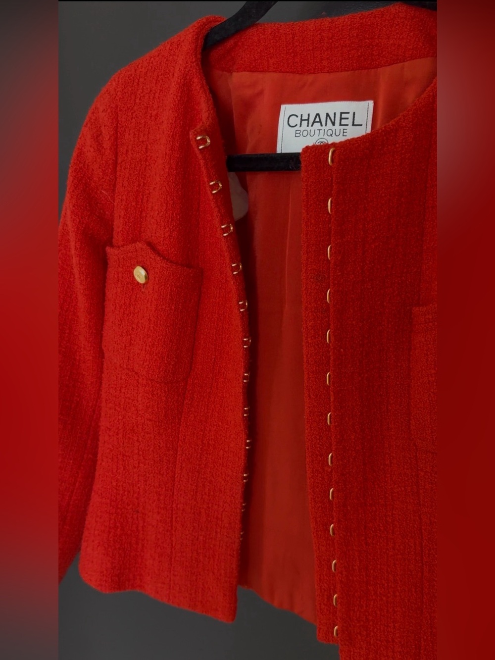 Vintage CHANEL 1996 Orange Tweed Blazer with Gold Buttons